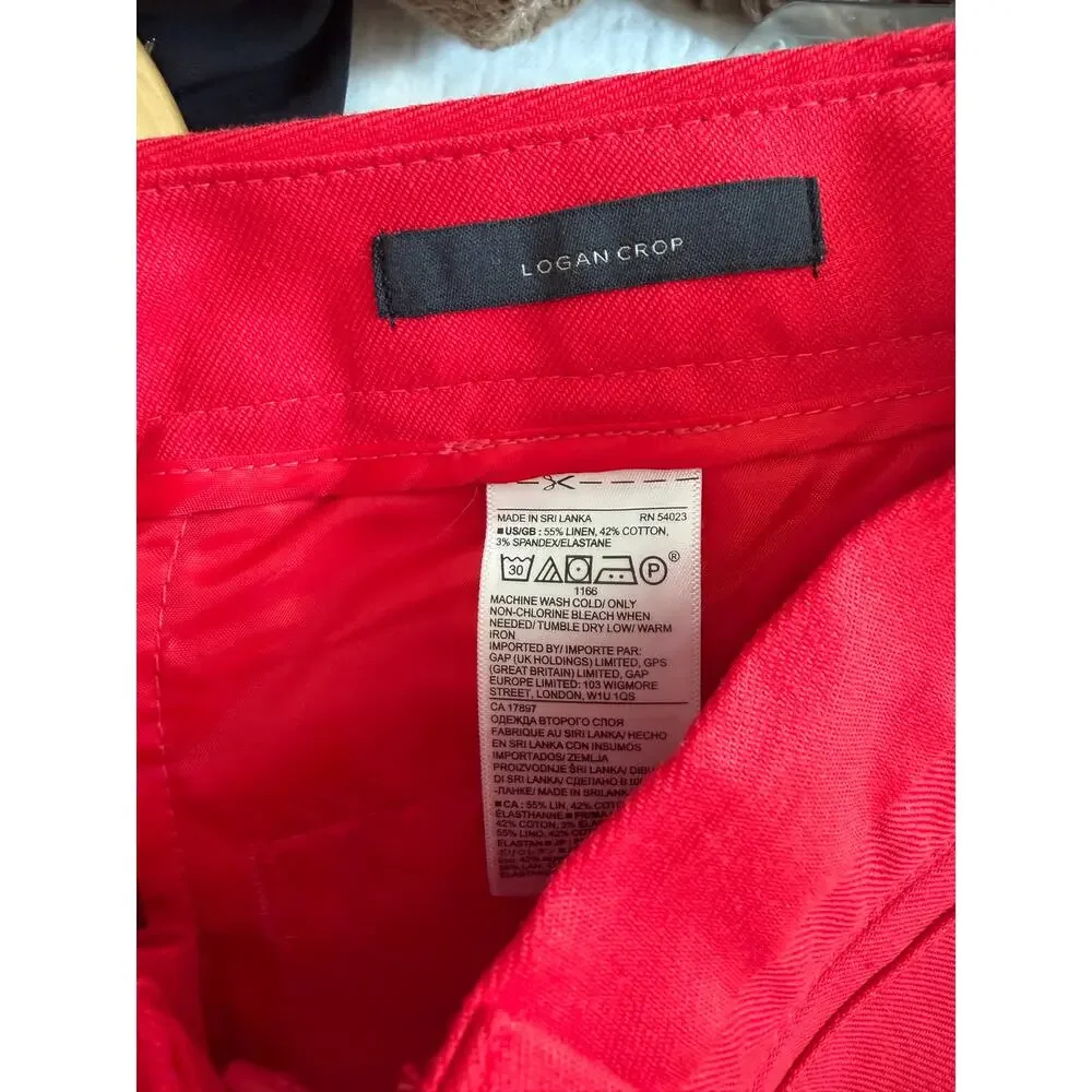 Banana Republic Red Linen Logan Crop Pants Size 10